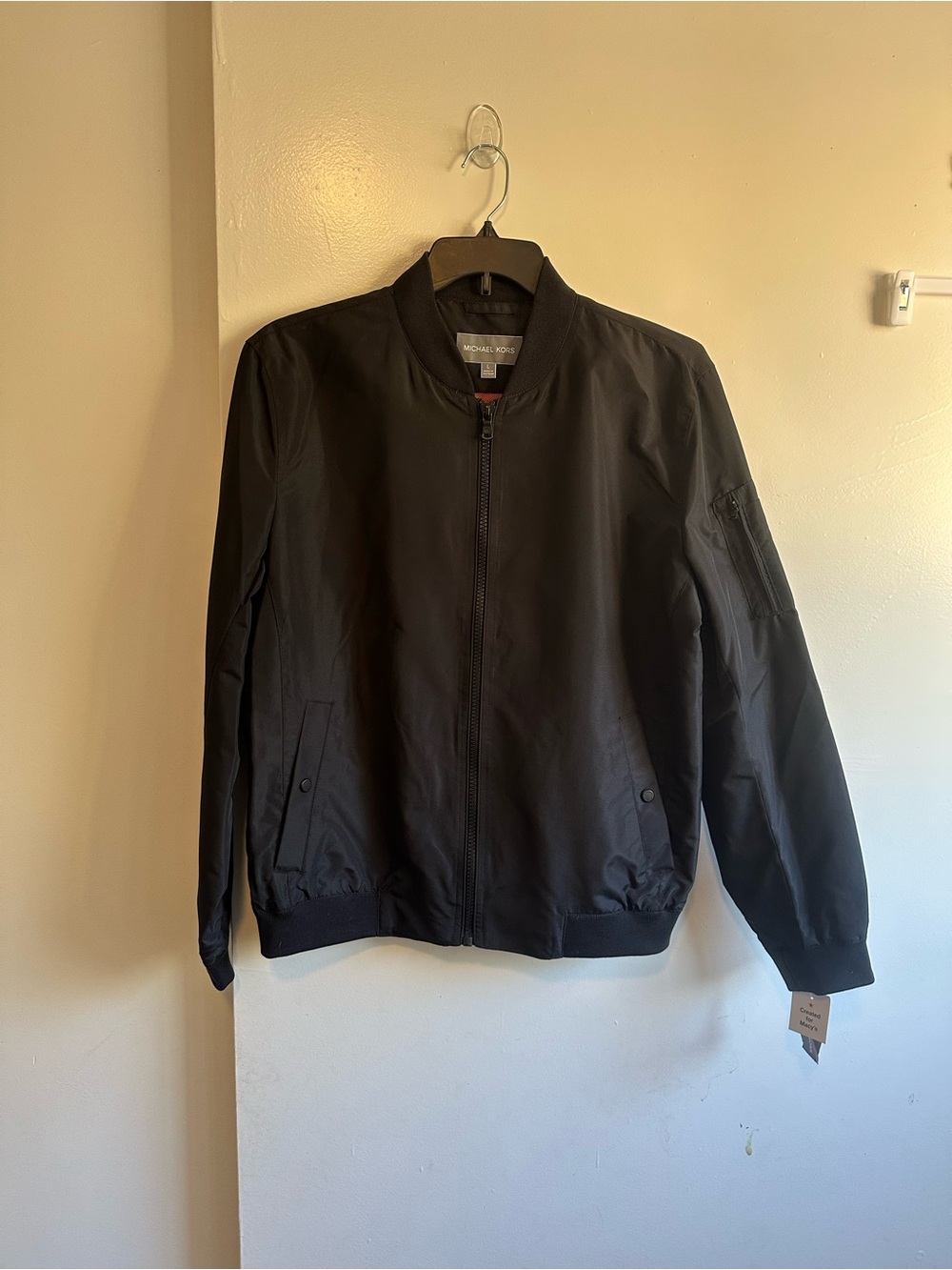 Michael Kors Black Men’s Bomber Jacket with Sleeve Zip Pocket